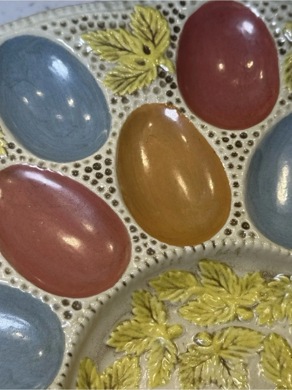 Vintage Mid Century Deviled Egg Ceramic Serving Platter Holds 24 13